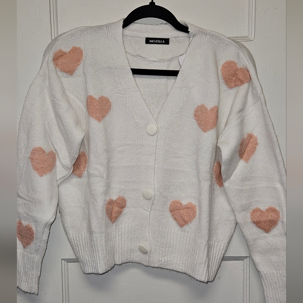 Pink Heart Crop Cardigan OS Med-Large - Picture 2 of 8